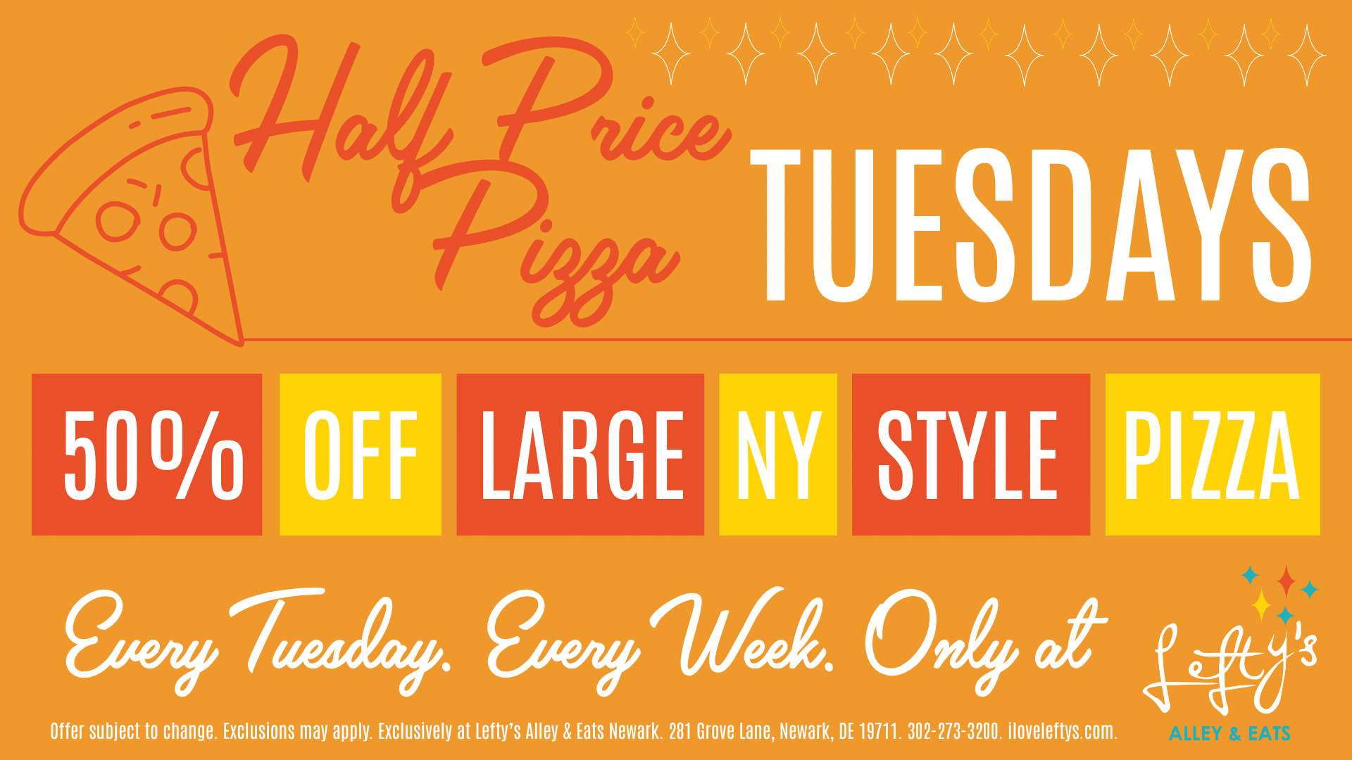 lefty's newark half price pizza tuesdays mvix tv graphic 1920px x 1080px july 2026