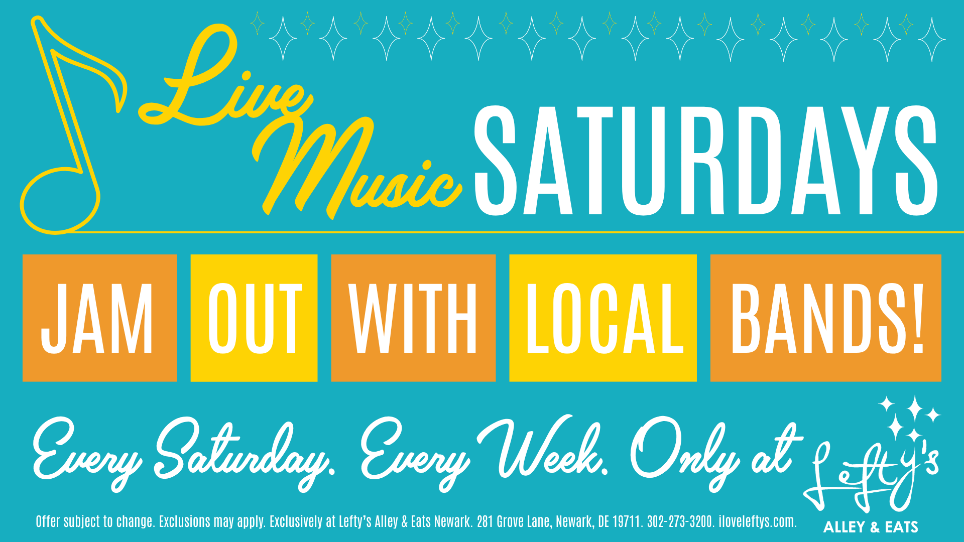 lefty's newark live music saturdays mvix tv graphic 1920px x 1080px july 2026